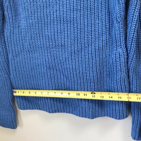 DKNY Chucky Wool Ribbed Knit Sweater Side Mock Neck Soft Cozy Oversized Blue M - Picture 14 of 15